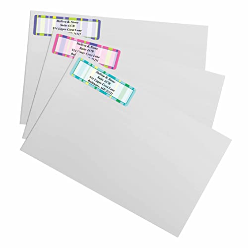 Bright Graphic Stripes Designer Assorted Rolled Address Labels with Elegant Plastic Dispenser - size: 250 Labels, style: Bright Graphic Stripes