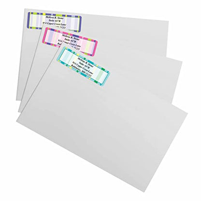 Bright Graphic Stripes Designer Assorted Rolled Address Labels with Elegant Plastic Dispenser - size: 250 Labels, style: Bright Graphic Stripes