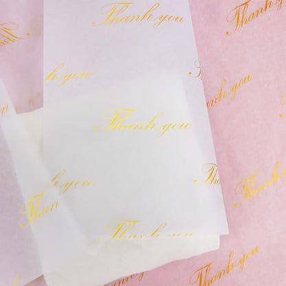 MR FIVE 100 Sheets White with Gold Thank You Tissue Paper Bulk,20" x 14",Golden Thanks You Tissues Paper for Packaging and Gift Bags,Small Business
