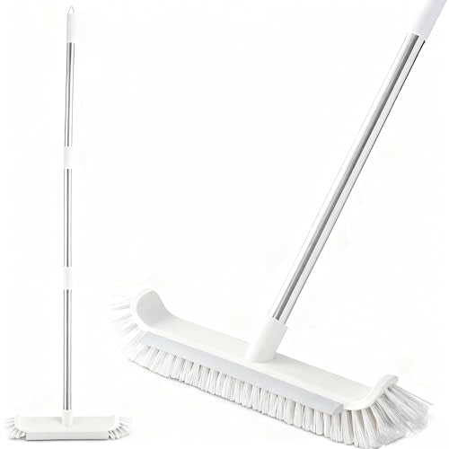 Extra Wide Pool & Deck Brush with Reinforced Aluminum Back, Heavy Duty Scrub Brush for Spa Patio Tile & Shallow Pool, 41" Handle Included, Curved Edges & Rubber Scraper, Screw-On Pole Connection - color: Gray