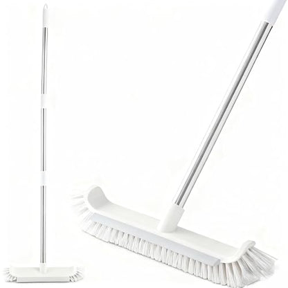 Extra Wide Pool & Deck Brush with Reinforced Aluminum Back, Heavy Duty Scrub Brush for Spa Patio Tile & Shallow Pool, 41" Handle Included, Curved Edges & Rubber Scraper, Screw-On Pole Connection - color: Gray