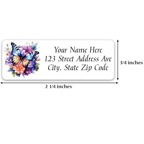 Return Address Labels Personalized Floral Butterfly Mailing Labels for Envelopes, Self-Adhesive Flat Sheet Rectangle Personalized Name Stickers Made in The USA (Set of 60)