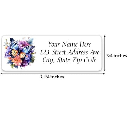 Return Address Labels Personalized Floral Butterfly Mailing Labels for Envelopes, Self-Adhesive Flat Sheet Rectangle Personalized Name Stickers Made in The USA (Set of 60)