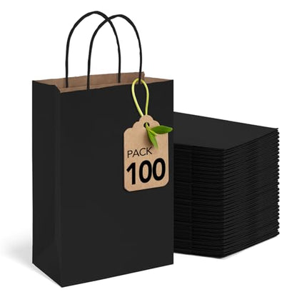 MESHA Black Gift Bags 5.25x3.75x8 100Pcs Small Paper Bags with Handles Bulk - color: Black 5.25x3.75x8 Inch, size: 5.25x3.75x8 Inch (Pack of 100)