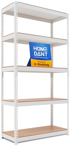 HOMEDANT White 35.9" W 5 Tier Storage Shelves Garage Shelving Unit Metal - color: White, size: 35.9"W x 16.2"D