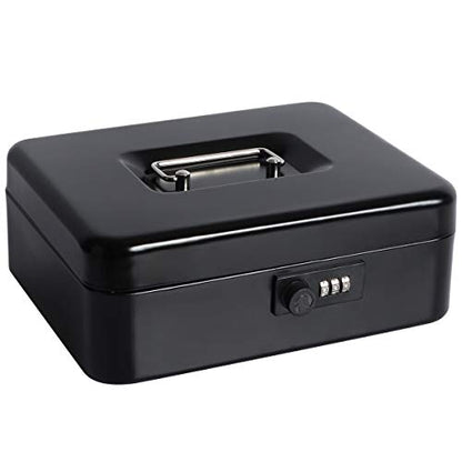 Cash Box with Money Tray, Parrency Large Money Box with Combination Lock, 9.8 x 7.9 x 3.5 inches, Black - color: Combo Black, size: Large（9.84")