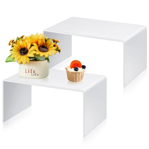 RattanView 2 Pcs 14 Inch Large Acrylic Shelf Riser, 5mm Thick, White - color: White, size: 14 Inch, 5 mm