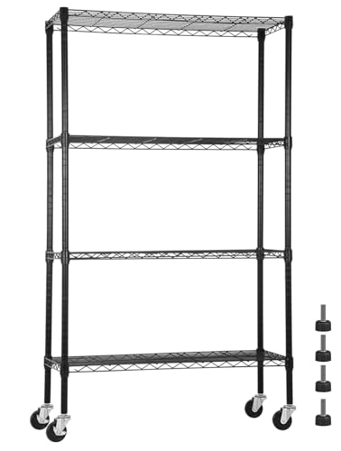 4 Tier Wire Shelving Unit with Wheels, 36 x 14 x 62 Heavy Duty - color: Black, size: 14"D x 35.6"W x 61.8"H