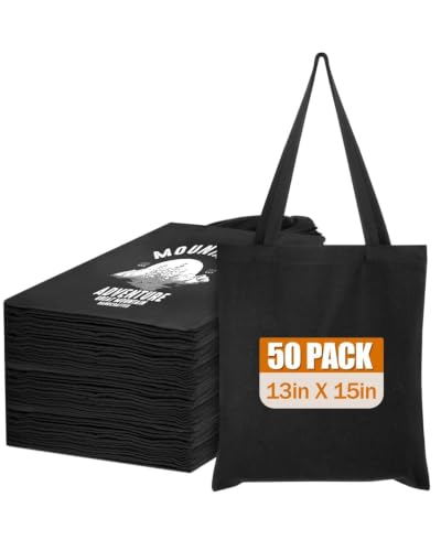 Lzerking 50 Pack Black Canvas Tote Bags for DIY Projects (13x15 Inches) - color: Black