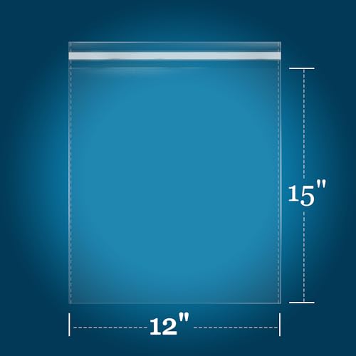 iMailer - 200 Count - 12" x 15" Self Seal Clear Cellophane Bags- Resealable Plastic Poly Cello Bags for Clothing, T-Shirts, Pants - size: 12x15 Inch (Pack of 200)
