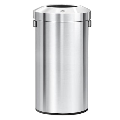 EKO 32-Gallon Round Stainless Steel Open Top Trash Can, Large Commercial Waste Bin with Detachable Lid and Carrying Handle, Brushed Metal Garbage Bin for Home, Office, Restaurant, Restroom - color: Stainless Steel, size: 120 Liter, Round