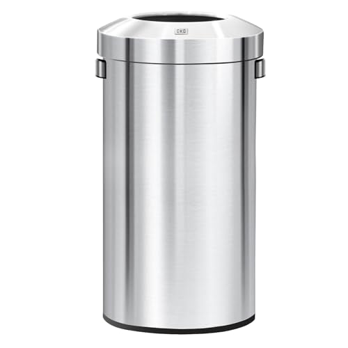 EKO 32-Gallon Round Stainless Steel Open Top Trash Can, Large Commercial Waste Bin with Detachable Lid and Carrying Handle, Brushed Metal Garbage Bin for Home, Office, Restaurant, Restroom - color: Stainless Steel, size: 120 Liter, Round