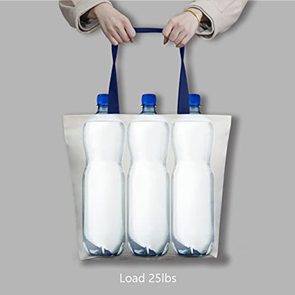 TOPDesign 2-Pack Canvas Tote Bags with Magnetic Snap, Reusable Grocery Shopping Bags, DIY Your Creative Designs - color: Natural / Blue