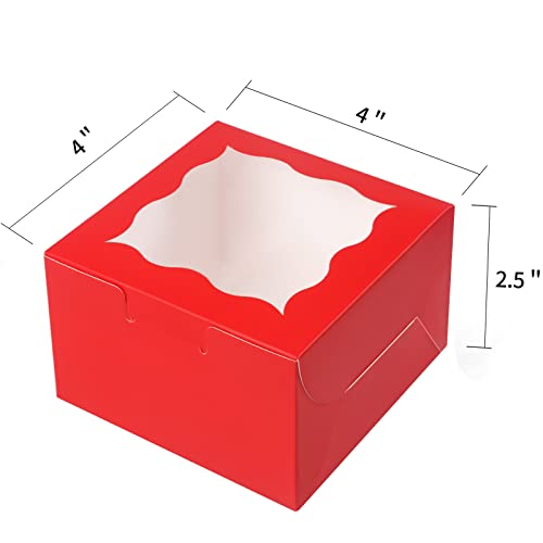 KPOSIYA 60pcs Small Cookie Boxes with Window, 4x4x2.5 Red Bakery Box - color: Red, size: 60