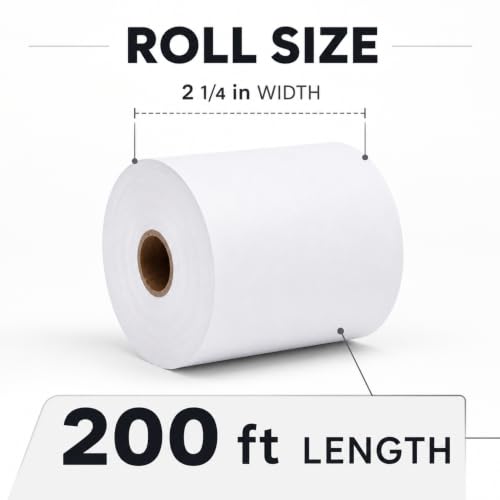 Thermal Paper Rolls, 2 1/4" x 200', 50 Rolls/Case, White Receipt Paper for POS, Cash Registers & Receipt Printers - size: 2 1/4" x 200'