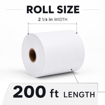 Thermal Paper Rolls, 2 1/4" x 200', 50 Rolls/Case, White Receipt Paper for POS, Cash Registers & Receipt Printers - size: 2 1/4" x 200'