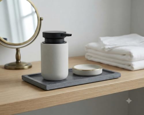 Clasin Home Liquid Soap Dispenser with Easy-to-Press Pump, 10 oz Refillable Hand Soap Dispenser with Extended Spout for Bathroom Kitchen Dish Lotion, Modern Stone Texture (Cement Gray) - color: Cement Gray