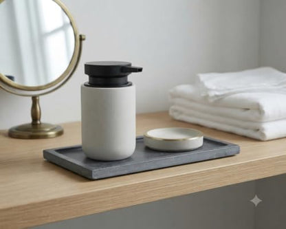 Clasin Home Liquid Soap Dispenser with Easy-to-Press Pump, 10 oz Refillable Hand Soap Dispenser with Extended Spout for Bathroom Kitchen Dish Lotion, Modern Stone Texture (Cement Gray) - color: Cement Gray