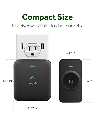 AVANTEK Wireless Doorbell, 1000 ft Range, 2 Buttons + 1 Receiver, Black - color: Black 1 Receiver + 2 Buttons