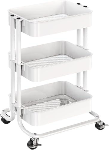 Pipishell 3 Tier Metal Rolling Utility Cart with 2 Lockable Wheels, White - color: White, size: 3 Tier