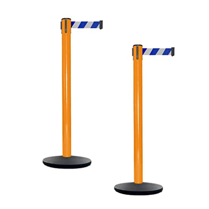 Montour Line MSI630 Set of 2 Retractable Belt Barrier Stanchions - color: Blue and white diagonal, size: 7.5 ft