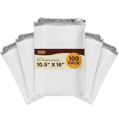 The Boxery 10.5x16" #5 Poly Bubble Mailers 100 Pack, Padded Envelopes, Self Seal, Waterproof Shipping Bags for Shipping & Packaging - size: #5 10.5x16'' (100)