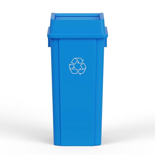 23 Gallon Blue Square Commercial Trash Garbage Can with Lid | Outdoor Office Restaurant School Kitchen - color: Blue, size: 23 Gallon, style: Trash Can with Lid