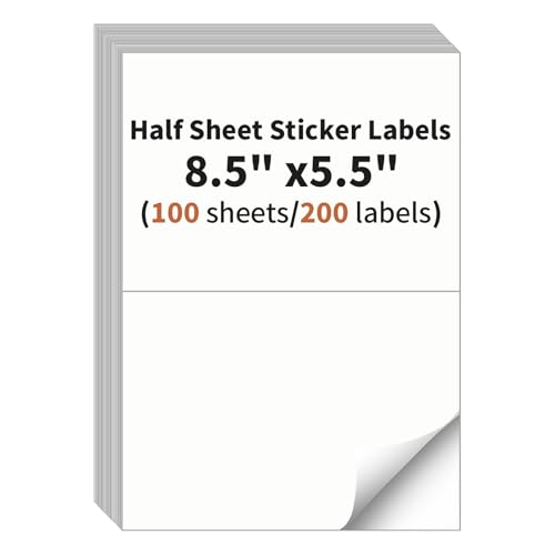 Half Sheet Labels, 2 per Sheet, 100 Sheets, 200 Labels, 8.5" x 5.5" Size - size: 8.5" x 5.5", style: 100 sheets