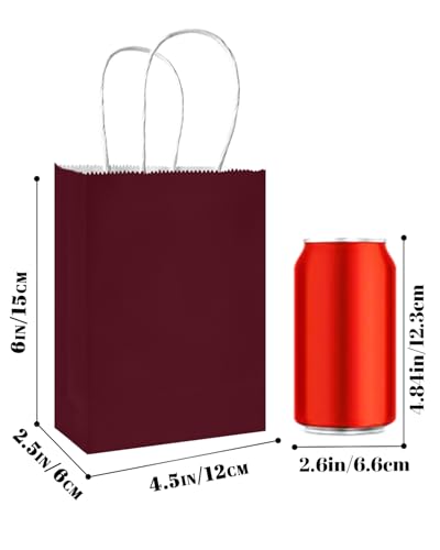 qiqee 24PCS Mini Gift Bag with Handles Bulk 4.5"x2.5"x6" Gift Bags Coffee Bags Multiple Uses - color: Coffee