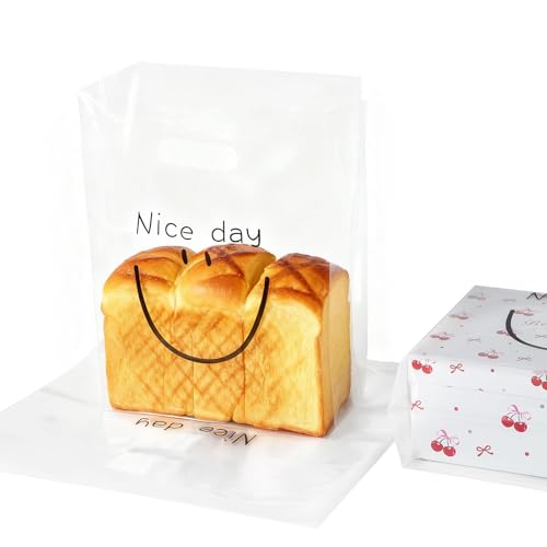 100 Clear Plastic Bags With Handles - color: Nice Day, size: 12.6"x14.2"