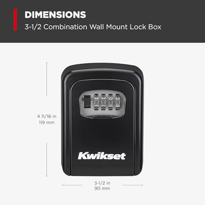 Kwikset Wall Mount Key Storage Lock Box, Combination, 3-9/16", Black