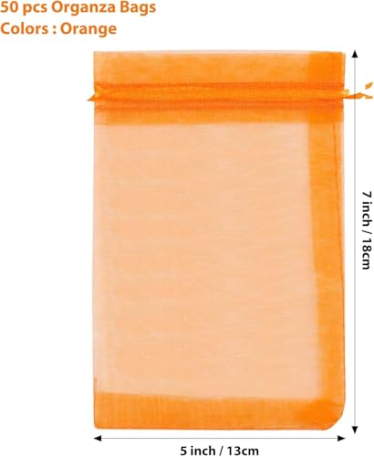 ANZNKU 50 PCS Organza Bags 5 x 7, Orange Small Mesh Gift Bags Drawstring - color: Orange