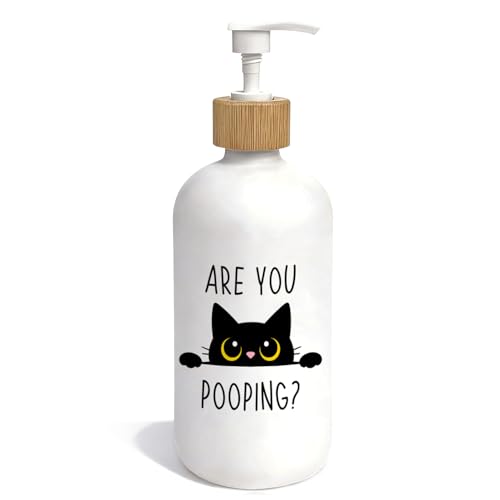Black Cat Bathroom Glass Soap Dispenser, are You Pooping Hand Soap Dispenser for Bathroom, Black Cat Lover Gifts Refillable Handsoap Pump Bottle for Washroom Restroom Countertop