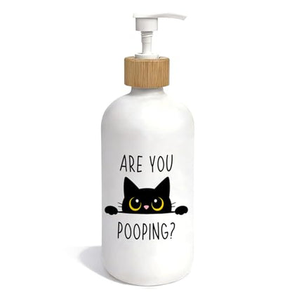 Black Cat Bathroom Glass Soap Dispenser, are You Pooping Hand Soap Dispenser for Bathroom, Black Cat Lover Gifts Refillable Handsoap Pump Bottle for Washroom Restroom Countertop