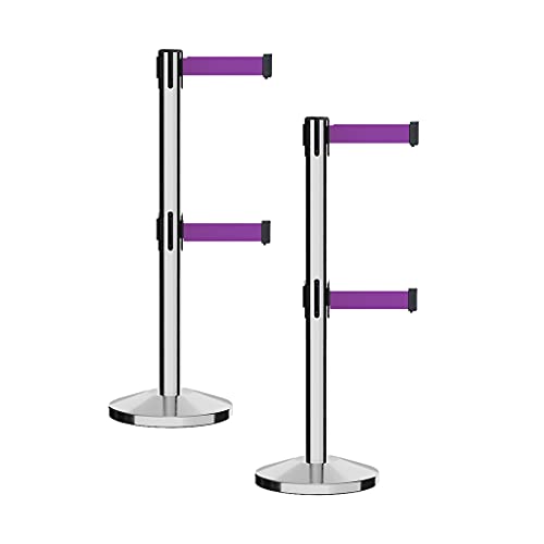 Crowd Control Warehouse CCW RBB-100D Retractable Belt Stanchions, Set of 2 - color: Purple, size: 7.5 Foot