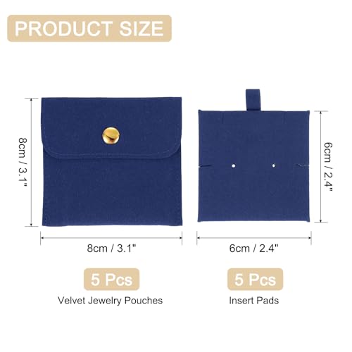 uxcell 5 Pcs Microfiber Jewelry Pouches with Insert Pad, 8 x 8cm Snap Button Jewelry Velvet Gift Bags Organizer for Rings Necklace Bracelet, Navy Blue - color: Dark Blue