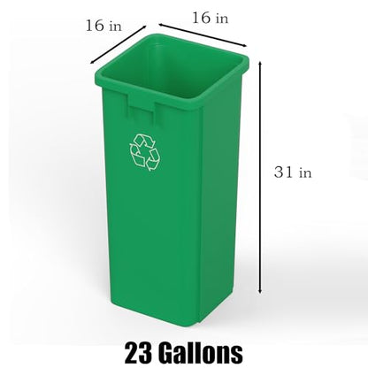 23 Gallon Green Recycle Square Commercial Trash | Garbage Can - Outdoor, Office, Restaurant, Kitchen, School