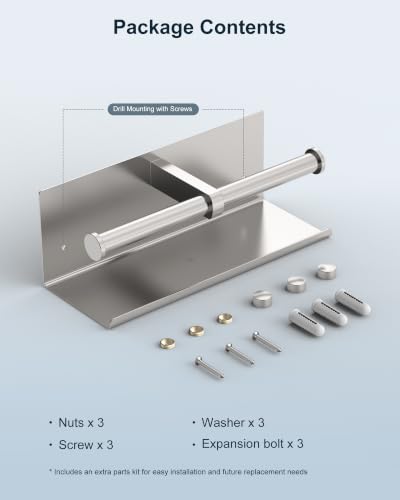 Double Toilet Paper Holder with Shelf Brushed Nickel Tissue Roll Holder - color: Brushed Nickel
