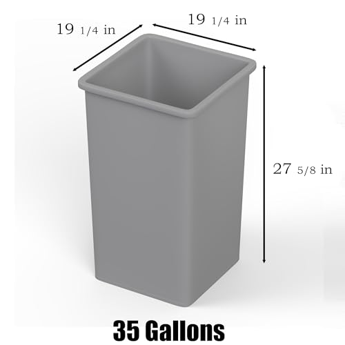 35 Gallon Gray Square Commercial Trash Garbage Can | Outdoor Office Restaurant School Kitchen - color: Gray, size: 35 Gallon, style: Trash Can