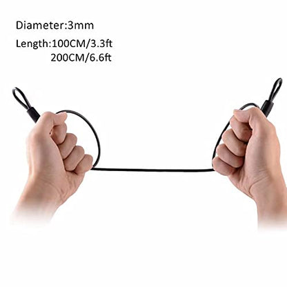 GOMRQING 3mm 200CM/6.6ft Long Outdoor Travel Security Cable Lock,Braided Steel Coated Safety Cable Luggage Lock,Safety Cable Wire Rope Chain Lock Double Loop Lightweight (2 Pack) - size: 6.6FT-2 Pack