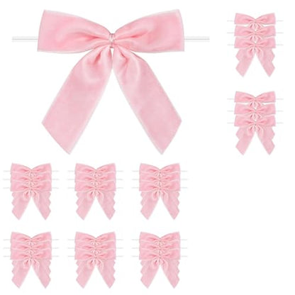 24 Pcs Pink Small Velvet Twist Tie Bows, Velvet Ribbon Bows with Clip for Gifts Bag, Gift Wrapping, Crafts, DIY Treat Bags, Home Decor 1" W,3.5 x 3.5 inch