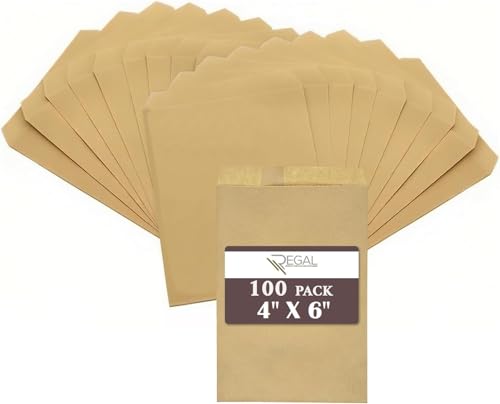 RJ Displays 100 Pack Brown Kraft Paper Merchandise Tote Bags | Small Paper Gift Shopping Bags Bulk for Magazines, Books, Party Favors, Retail Sales Tote Bags for Packaging 4" x 6" Inch (Brown) - size: 4" x 6"