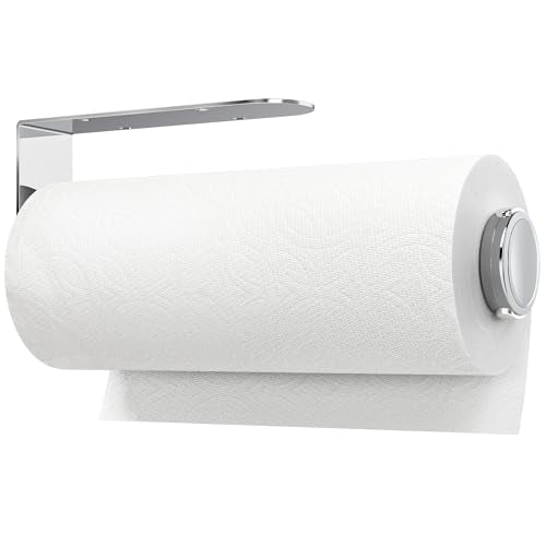 theaoo Paper Towel Holder Under Cabinet, One-Hand Tear, Wall Mount, Silver - color: Silver