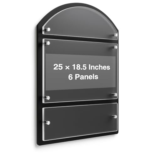 AmazingSpark 25 x 18.5 Inches Wall Mounted Office Sign Acrylic Directory Sign Office Wall Directory Large Signs Holder 6 Panels Black Backing for Restaurant Church Poster Frame Easy Install Board