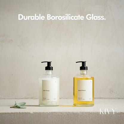 KIVY Glass Soap Dispenser Set 2X 16oz - incl. Waterproof Labels - with Pump - color: Matte Black