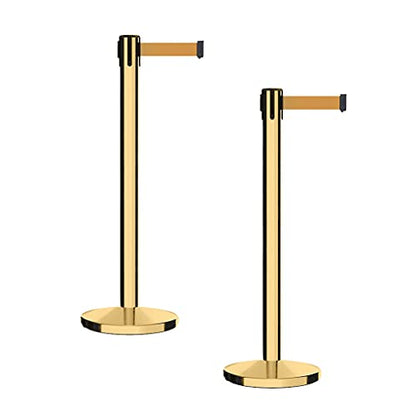 CCW Retractable Belt Barrier Stanchions, 2-Pk, 7.5-ft Brown, Polished Brass - color: Brown, size: 7.5 Foot