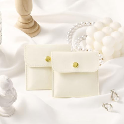 40pcs Beige Microfiber Jewelry Pouch Button Bag 8 x 8cm, Jewelry Packaging Bag Luxury Small Favor Bags Jewelry Gift Bags for Earrings Necklaces Bracelet Ring - color: beige