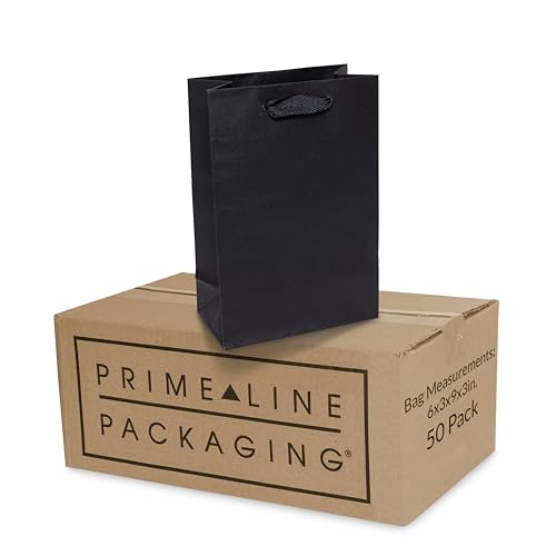Prime Line Packaging Black Paper Gift Bags, 6x3x9 Retail Bags, 50 Pack - size: 1 Count (Pack of 50)