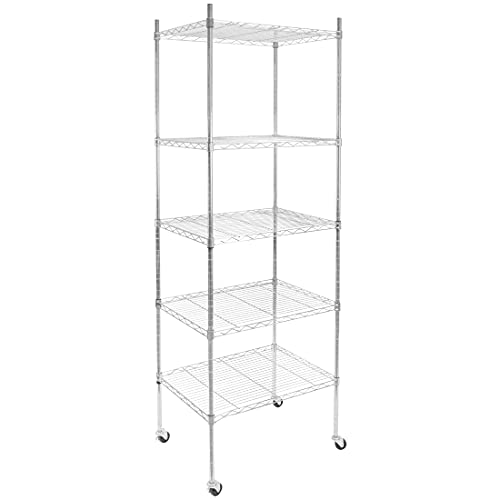 Mount-It! 5 Tier Chrome Wire Shelving on Wheels, Versatile, Adjustable Shelf Height Metal Storage Organizer for Kitchen, Garage, Laundry, No Tools Required, 74.25" H x 23.75" W x 17.75" D