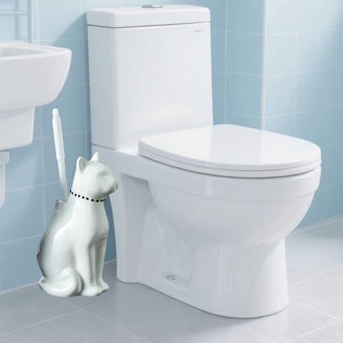Comeon Ceramic Cat White Toilet Brush and Holder Set with Plastic Handle - color: White, size: Cat